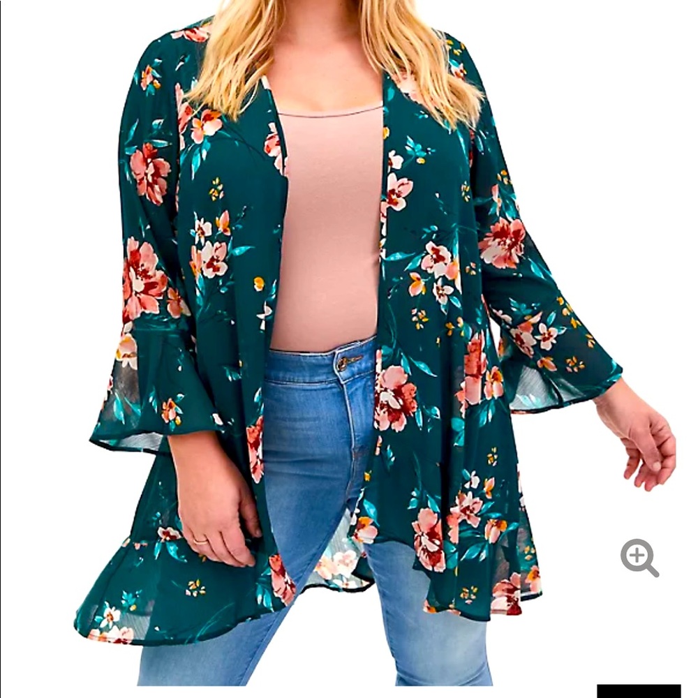 Torrid Green Floral Chiffon Kimono NWOT